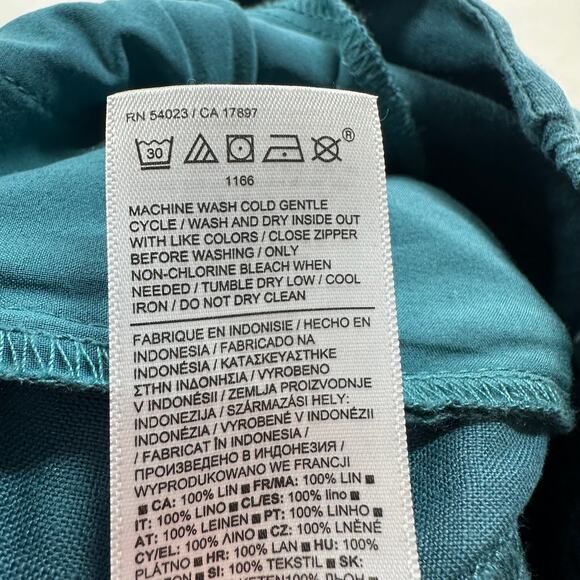 Athleta Pants Womens 2 Teal Playa Linen Wide Leg Crop Slit Relaxed Casual Resort - Picture 6 of 13